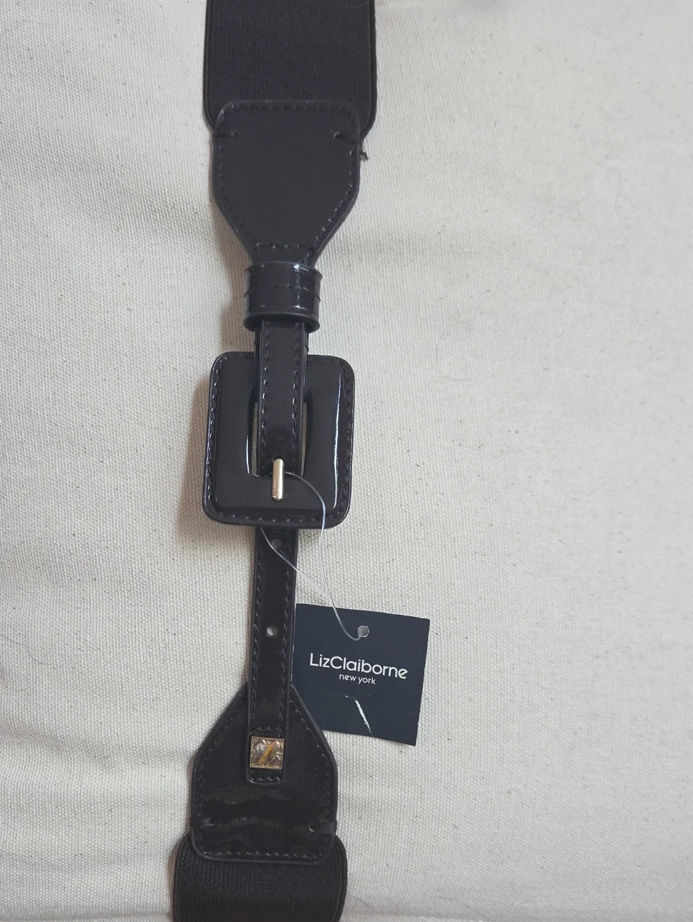 NWT Liz Claiborne Brown Elastic Belt with Patent Accents XL/1X